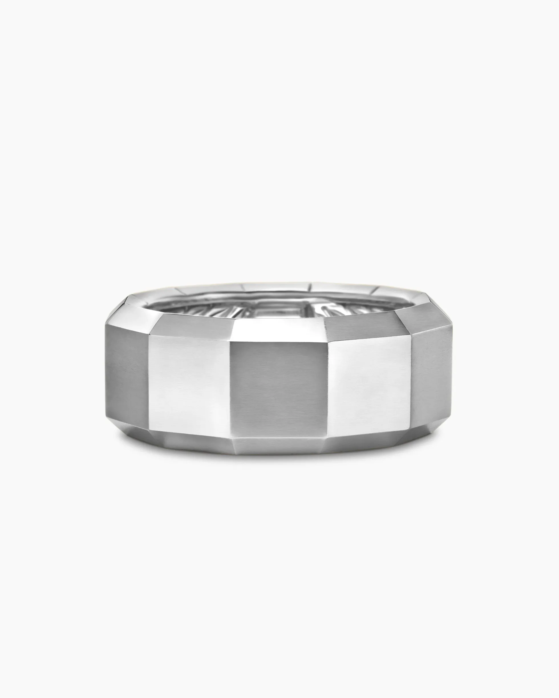 Faceted Band Ring 18K White Gold with Center Diamond, 10mm