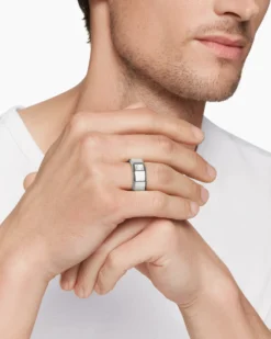 Faceted Band Ring 18K White Gold with Center Diamond, 10mm