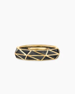 Faceted Band Ring 18K Yellow Gold with Forged Carbon, 6.2mm