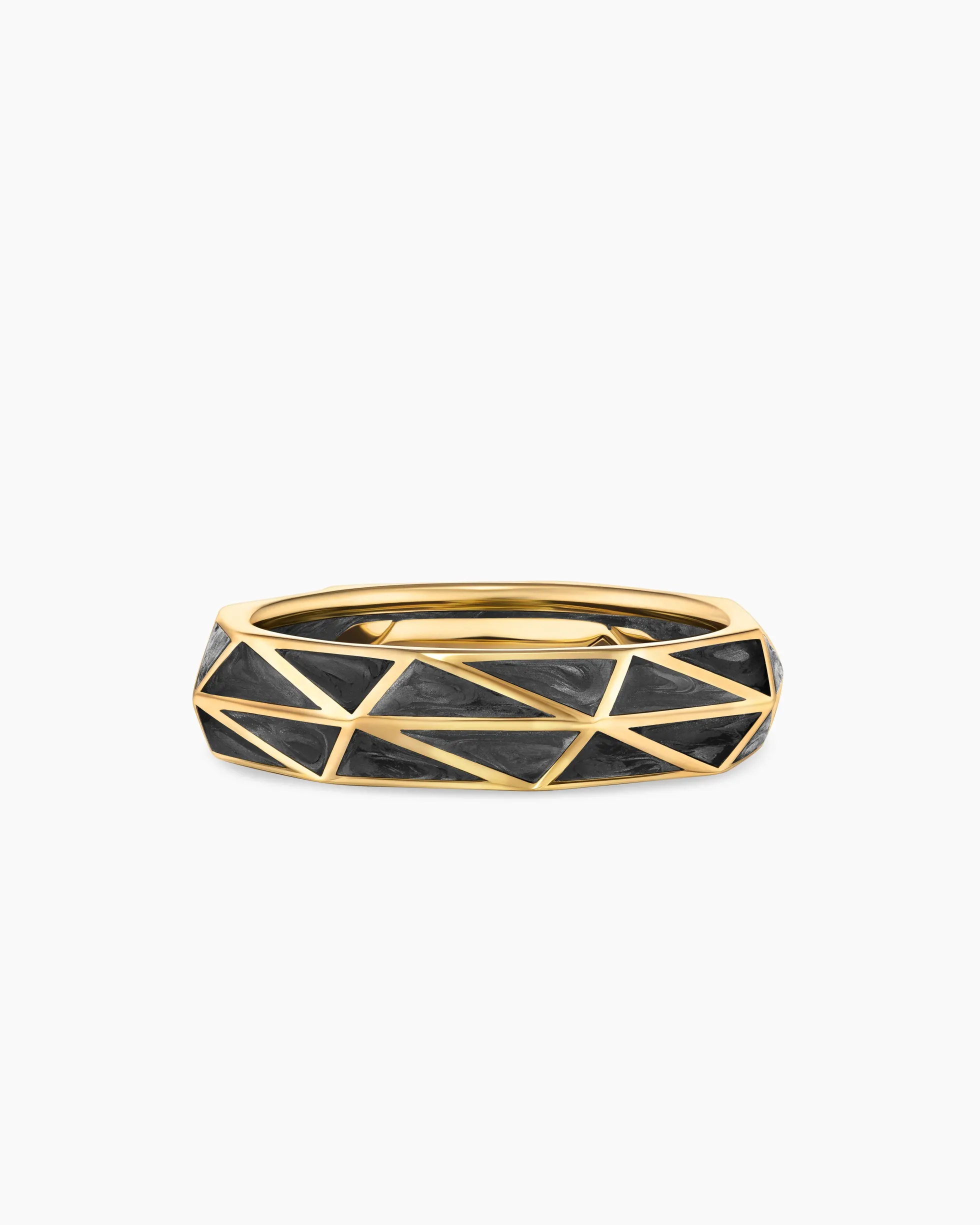 Faceted Band Ring 18K Yellow Gold with Forged Carbon, 6.2mm