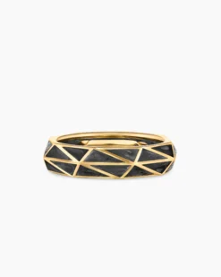 Faceted Band Ring 18K Yellow Gold with Forged Carbon, 6.2mm