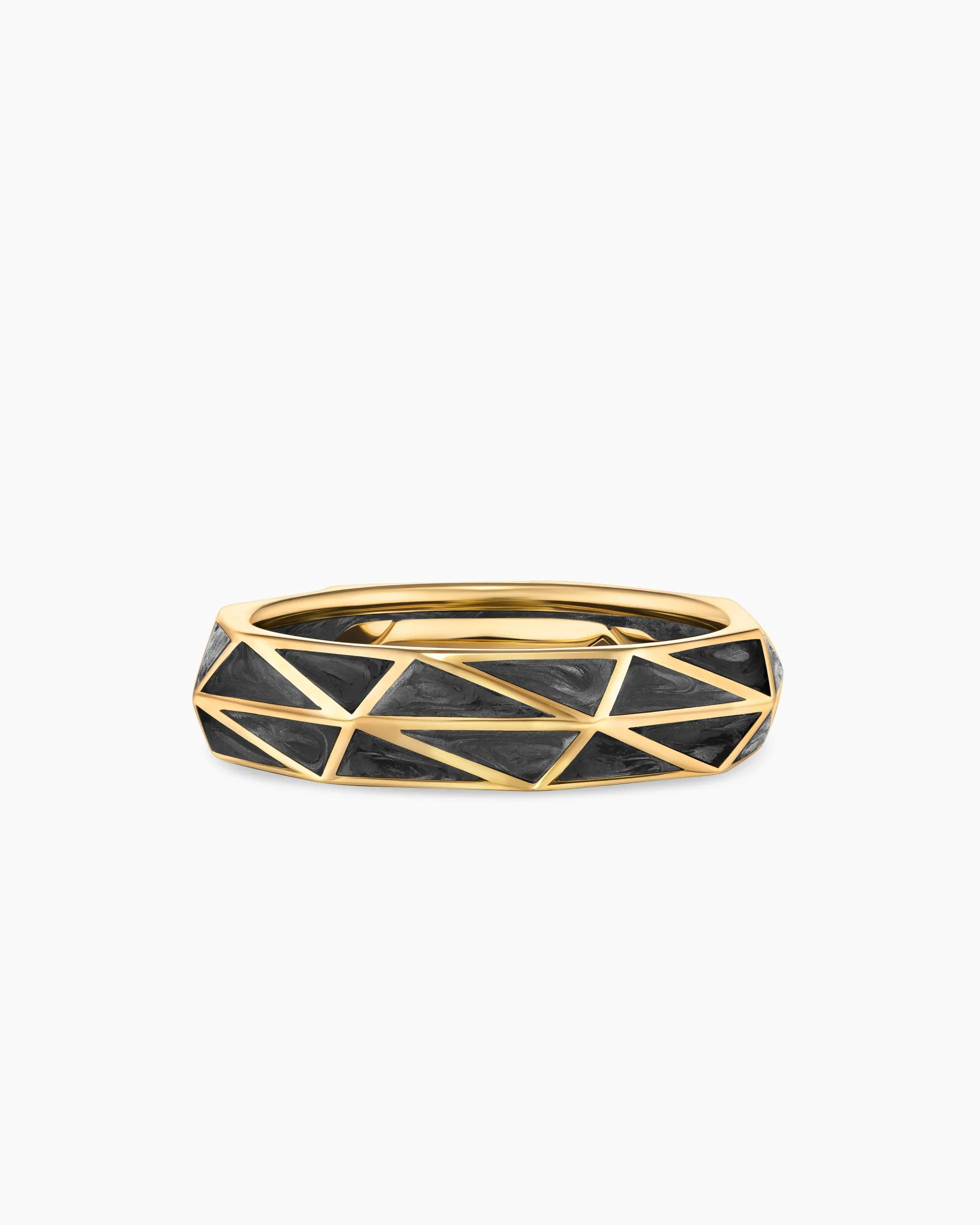 Faceted Band Ring 18K Yellow Gold with Forged Carbon, 6.2mm