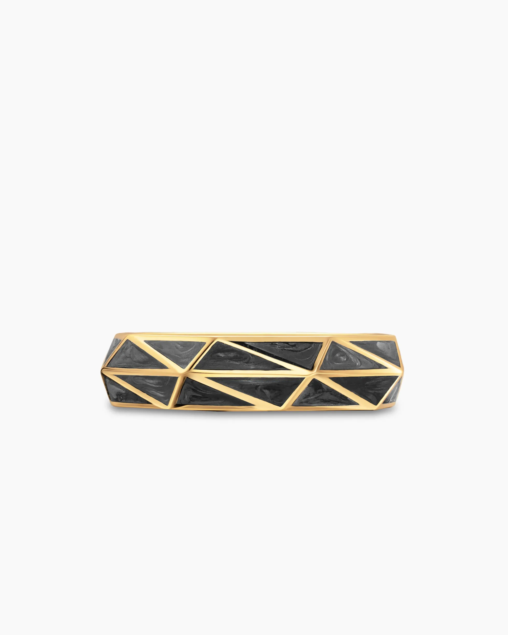 Faceted Band Ring 18K Yellow Gold with Forged Carbon, 6.2mm