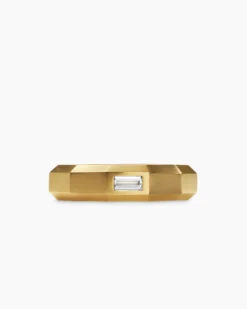 Faceted Band Ring 18K Yellow Gold with Center Diamond, 6mm