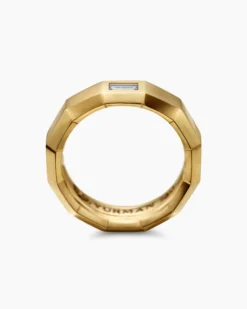 Faceted Band Ring 18K Yellow Gold with Center Diamond, 6mm