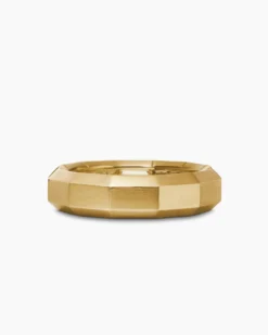 Faceted Band Ring 18K Yellow Gold with Center Diamond, 6mm