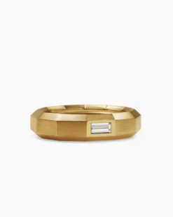 Faceted Band Ring 18K Yellow Gold with Center Diamond, 6mm