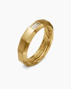 Faceted Band Ring 18K Yellow Gold with Center Diamond, 6mm