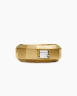 Faceted Band Ring 18K Yellow Gold with Center Diamond, 8mm