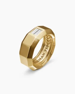 Faceted Band Ring 18K Yellow Gold with Center Diamond, 8mm