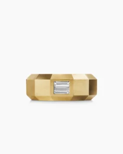 Faceted Band Ring 18K Yellow Gold with Center Diamond, 8mm