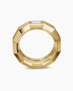 Faceted Band Ring 18K Yellow Gold with Center Diamond, 8mm