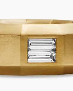 Faceted Band Ring 18K Yellow Gold with Center Diamond, 8mm