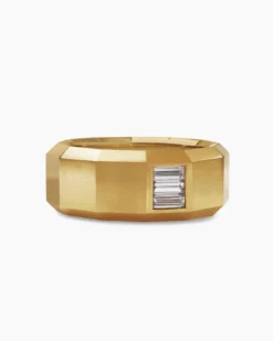 Faceted Band Ring 18K Yellow Gold with Center Diamond, 10mm