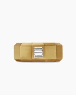 Faceted Band Ring 18K Yellow Gold with Center Diamond, 10mm
