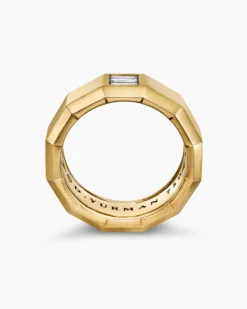 Faceted Band Ring 18K Yellow Gold with Center Diamond, 10mm