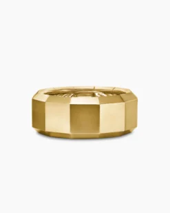 Faceted Band Ring 18K Yellow Gold with Center Diamond, 10mm