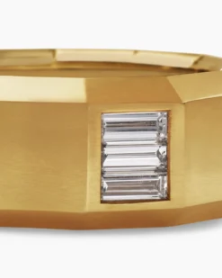 Faceted Band Ring 18K Yellow Gold with Center Diamond, 10mm