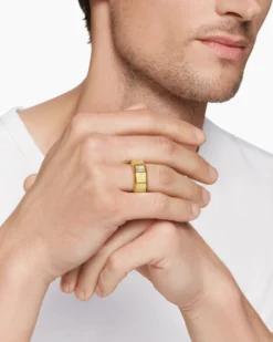 Faceted Band Ring 18K Yellow Gold with Center Diamond, 10mm