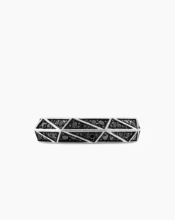 Faceted Band Ring Sterling Silver with Black Diamonds, 6.2mm