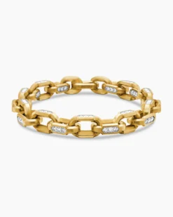 Faceted Chain Bracelet 18K Yellow Gold with Diamonds, 9.5mm