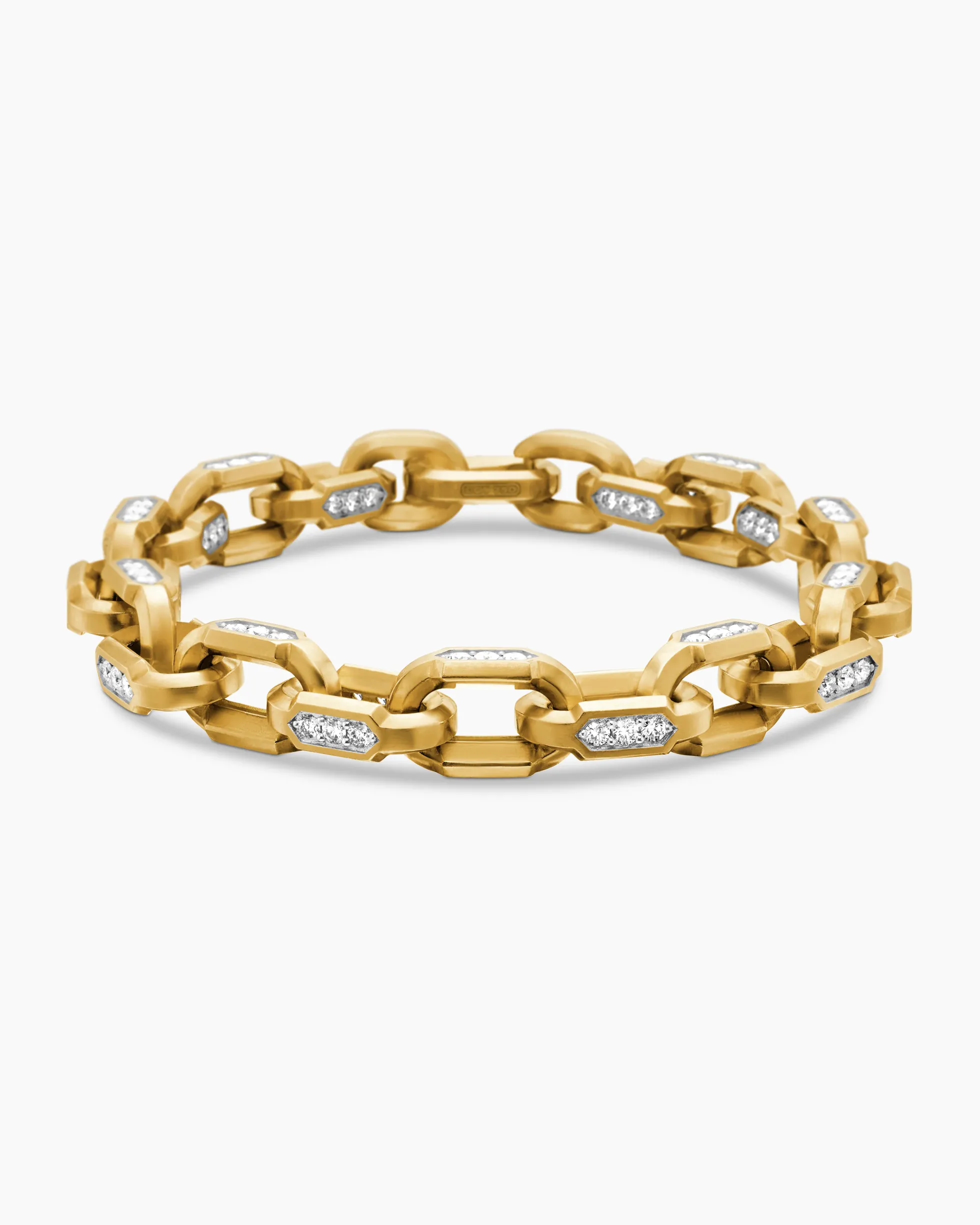 Faceted Chain Bracelet 18K Yellow Gold with Diamonds, 9.5mm