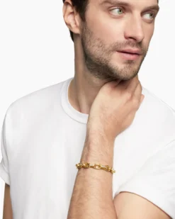 Faceted Chain Bracelet 18K Yellow Gold with Diamonds, 9.5mm