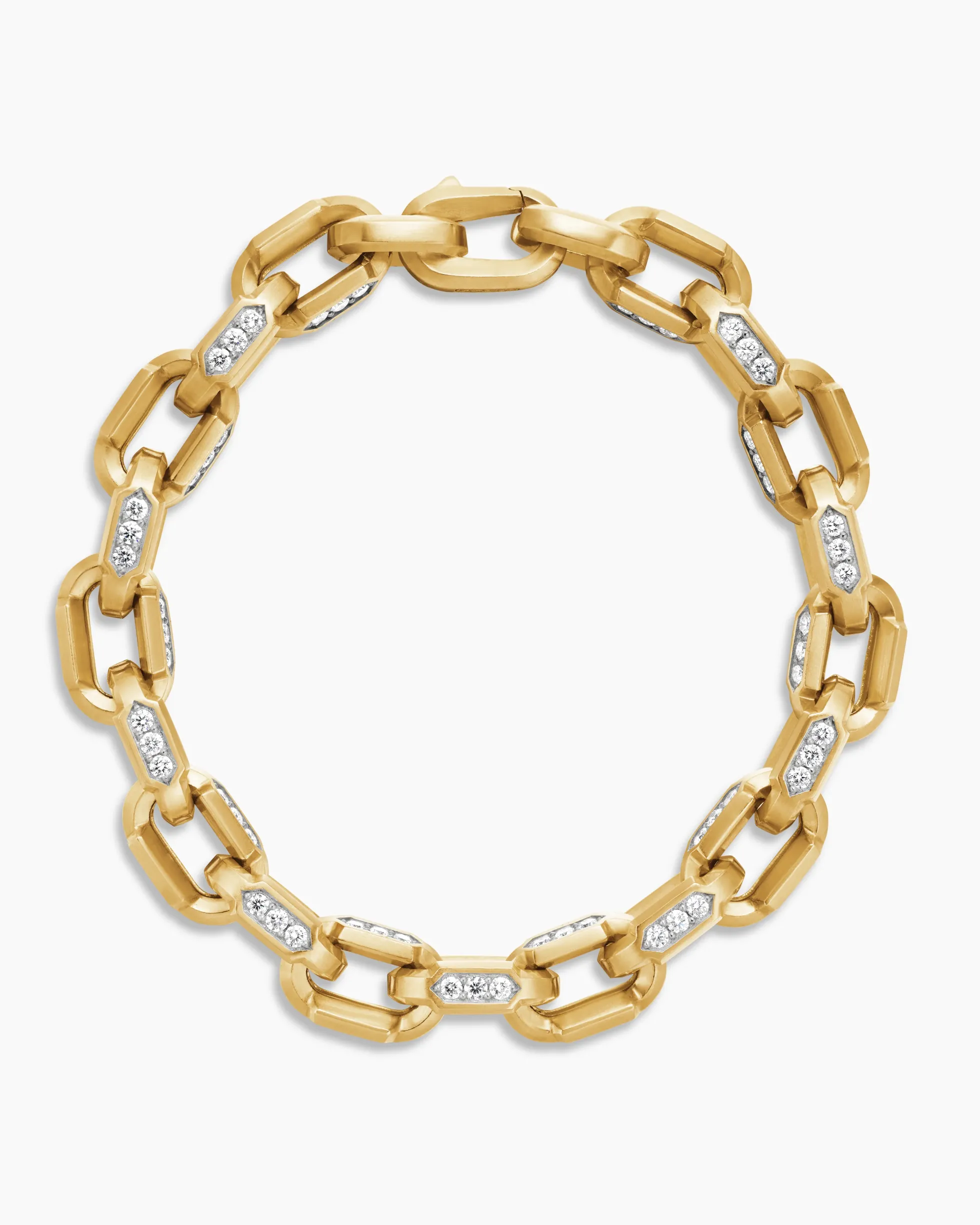 Faceted Chain Bracelet 18K Yellow Gold with Diamonds, 9.5mm
