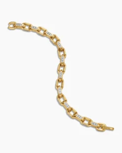Faceted Chain Bracelet 18K Yellow Gold with Diamonds, 9.5mm