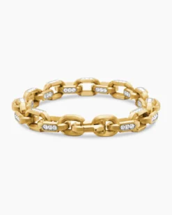 Faceted Chain Bracelet 18K Yellow Gold with Diamonds, 9.5mm