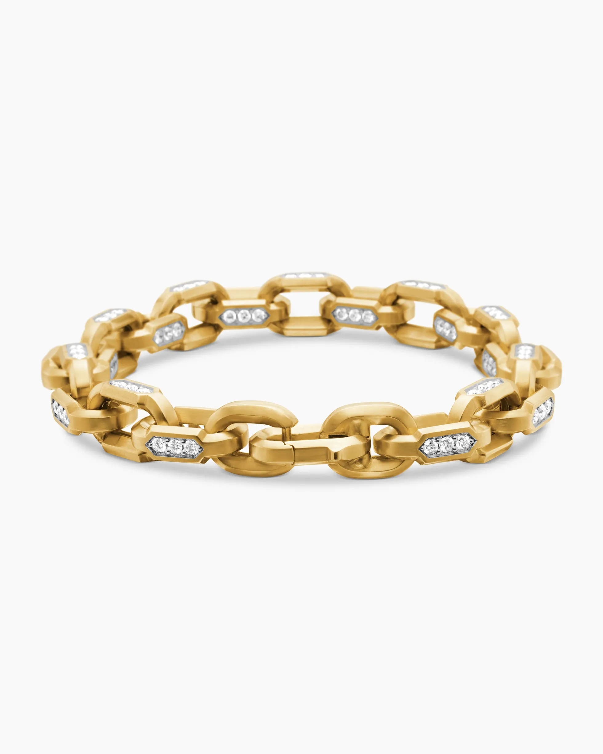 Faceted Chain Bracelet 18K Yellow Gold with Diamonds, 9.5mm