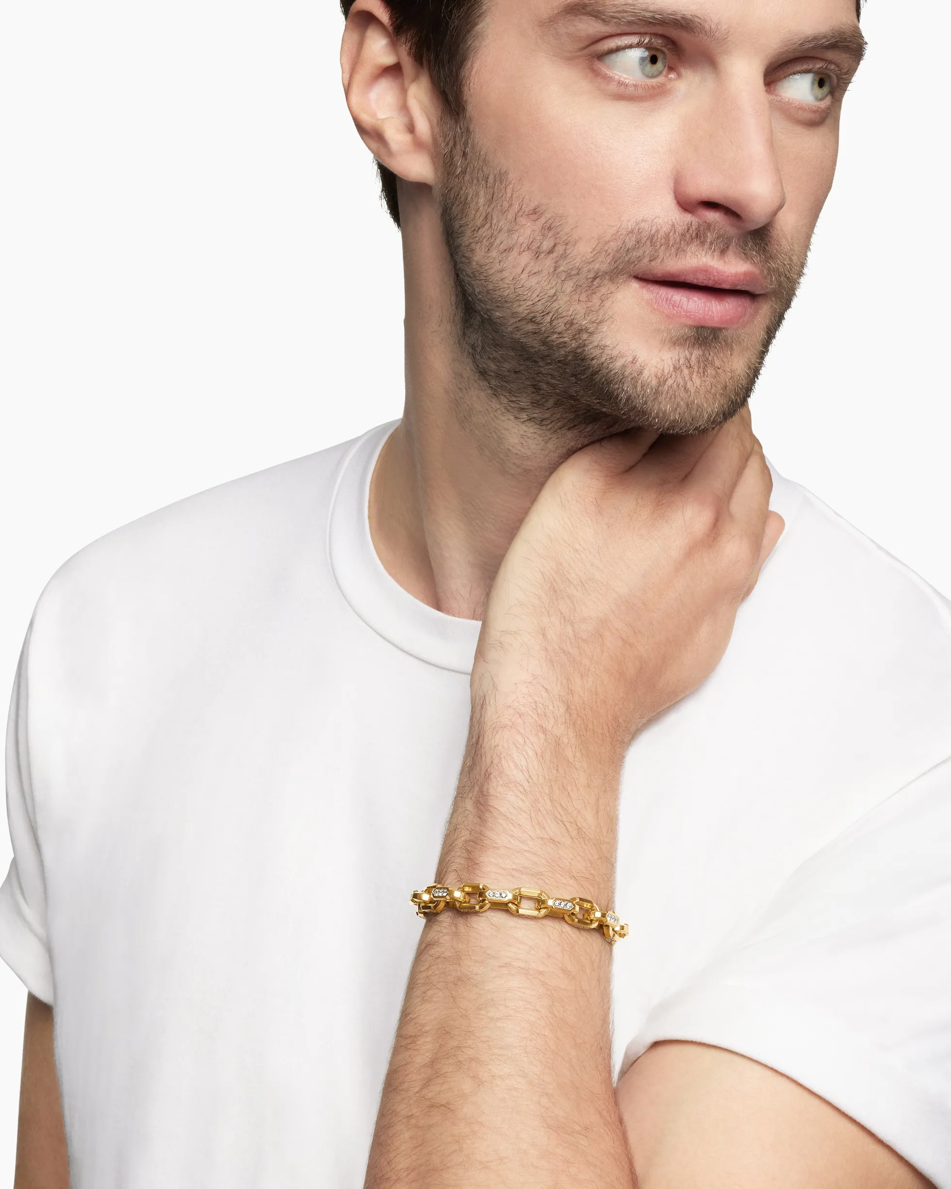 Faceted Chain Bracelet 18K Yellow Gold with Diamonds, 9.5mm
