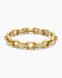 Faceted Chain Bracelet 18K Yellow Gold with Diamonds, 9.5mm