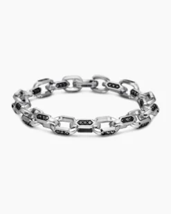 Faceted Chain Bracelet Sterling Silver with Black Diamonds, 9.5mm