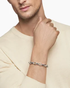 Faceted Chain Bracelet Sterling Silver with Black Diamonds, 9.5mm