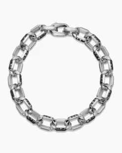 Faceted Chain Bracelet Sterling Silver with Black Diamonds, 9.5mm