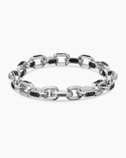 Faceted Chain Bracelet Sterling Silver with Black Diamonds, 9.5mm