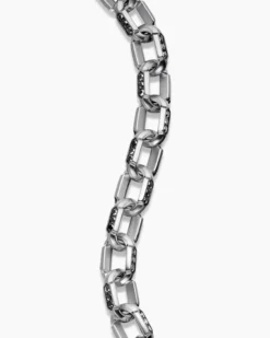 Faceted Chain Bracelet Sterling Silver with Black Diamonds, 9.5mm