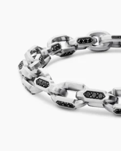 Faceted Chain Bracelet Sterling Silver with Black Diamonds, 9.5mm