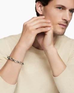 Faceted Chain Bracelet Sterling Silver with Black Diamonds, 9.5mm