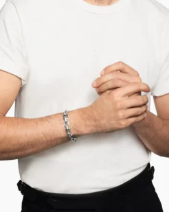 Faceted Flat Link Bracelet Sterling Silver, 11mm