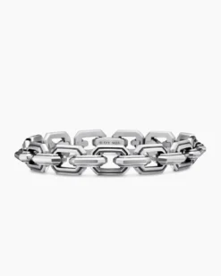 Faceted Flat Link Bracelet Sterling Silver, 11mm