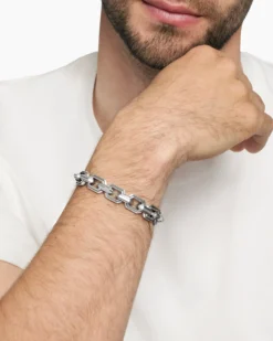 Faceted Flat Link Bracelet Sterling Silver, 11mm