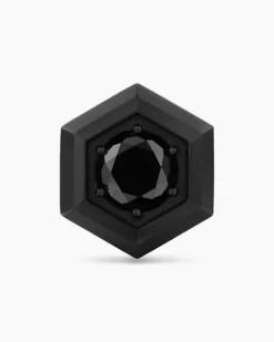 Faceted Hex Stud Earring Black Titanium with Black Diamond, 8mm
