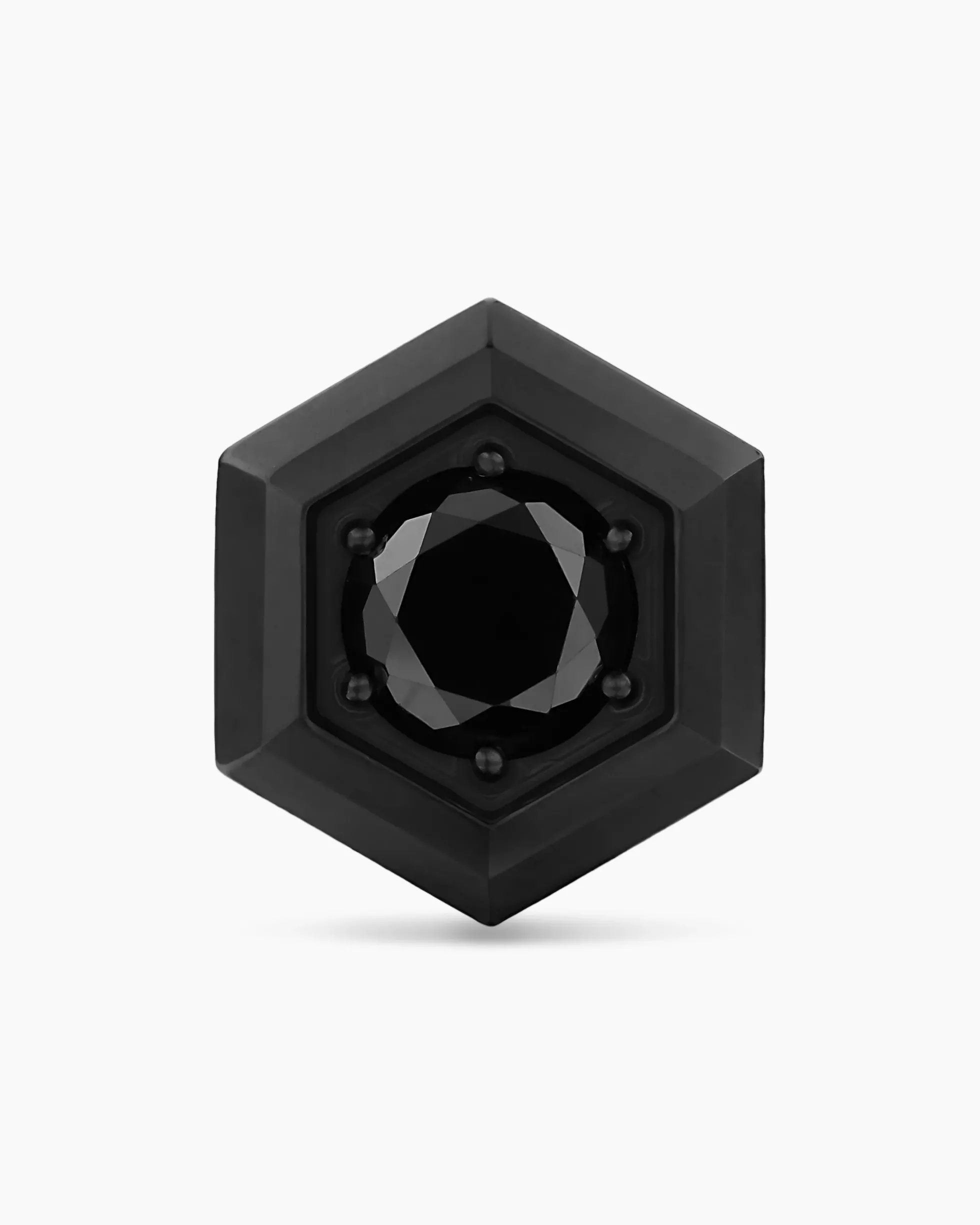 Faceted Hex Stud Earring Black Titanium with Black Diamond, 8mm