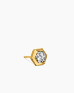 Faceted Hex Stud Earring 18K Yellow Gold with Diamond, 8mm