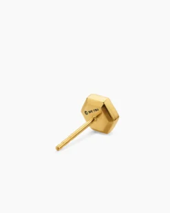 Faceted Hex Stud Earring 18K Yellow Gold with Diamond, 8mm