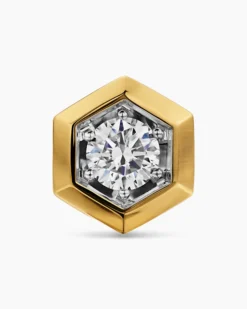 Faceted Hex Stud Earring 18K Yellow Gold with Diamond, 8mm
