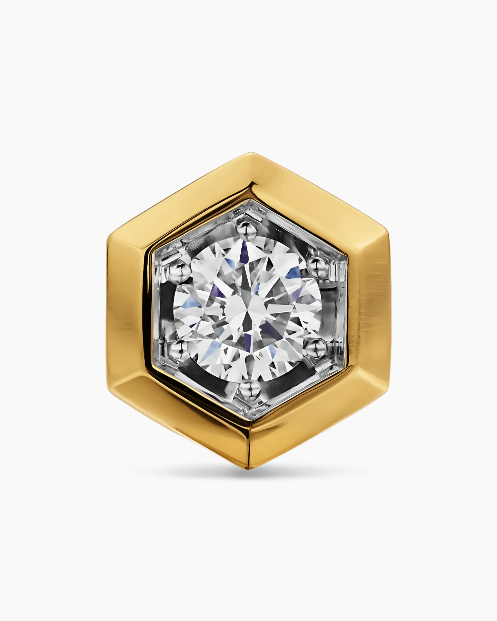 Faceted Hex Stud Earring 18K Yellow Gold with Diamond, 8mm