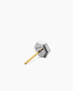 Faceted Hex Stud Earring Sterling Silver with Diamond, 8mm